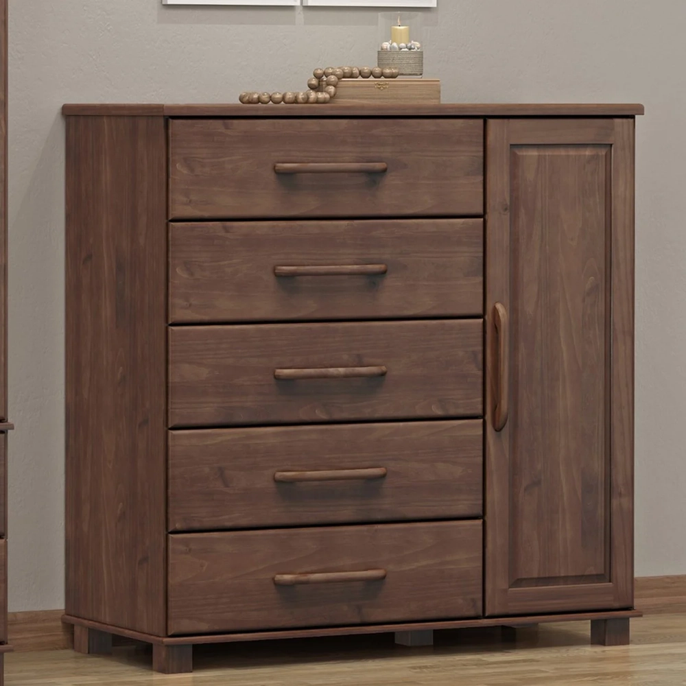 Cômoda Para Quarto 125cm 1 Porta 4 Gavetas Eduarda Café F07 - Mpozenato