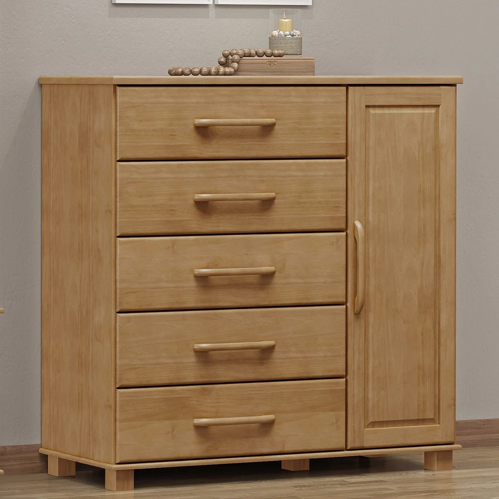 Cômoda Para Quarto 125cm 1 Porta 4 Gavetas Eduarda Freijó F07 - Mpozenato