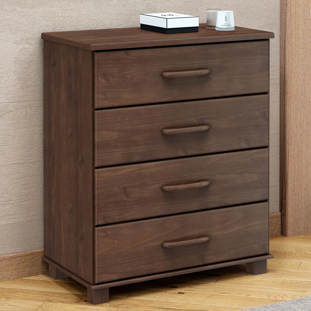 Cômoda Para Quarto 85cm 4 Gavetas Pé Madeira Eduarda Café F07 - Mpozenato