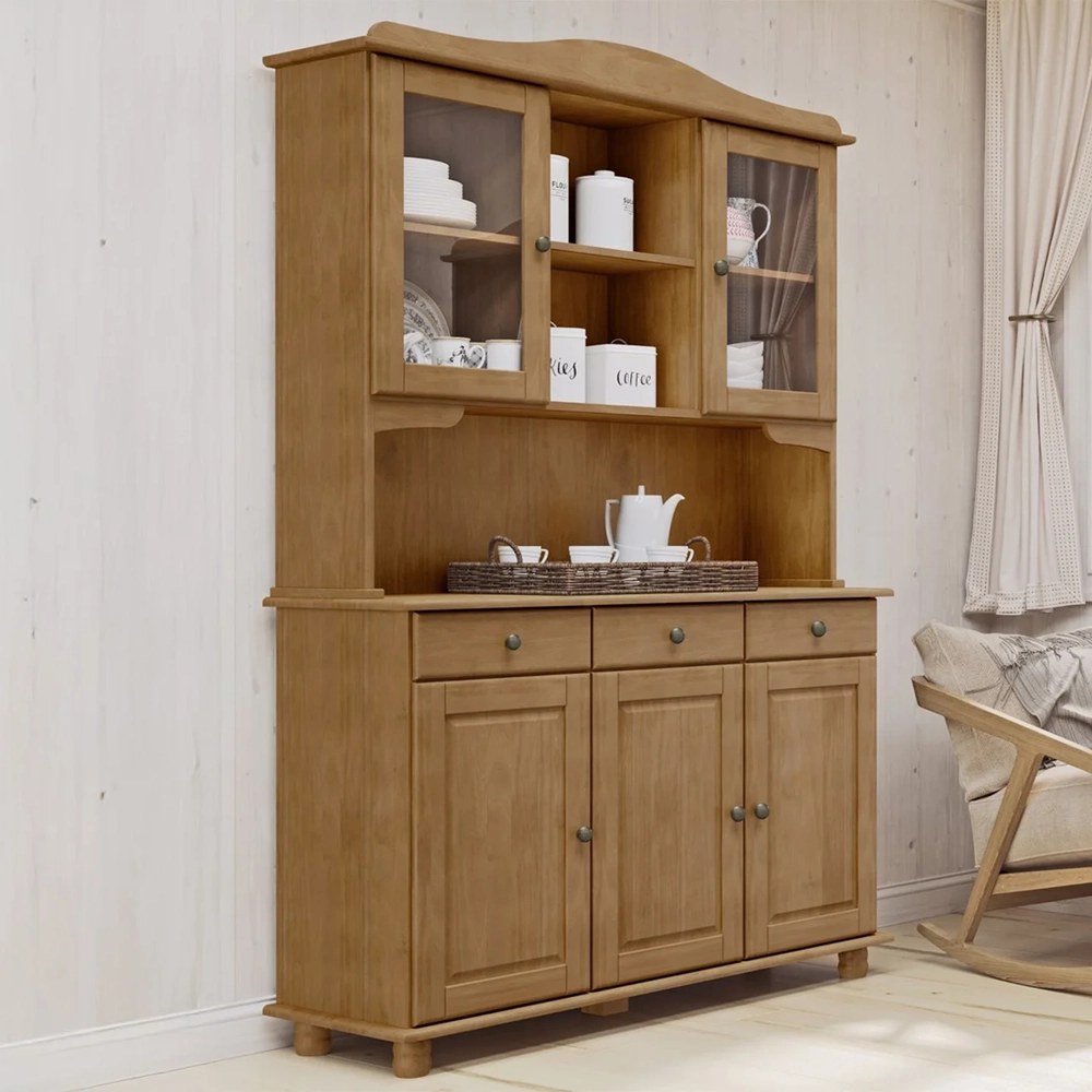 Cristaleira Portas de Vidro 129cm Pé Madeira Rubia Freijó F07 - Mpozenato