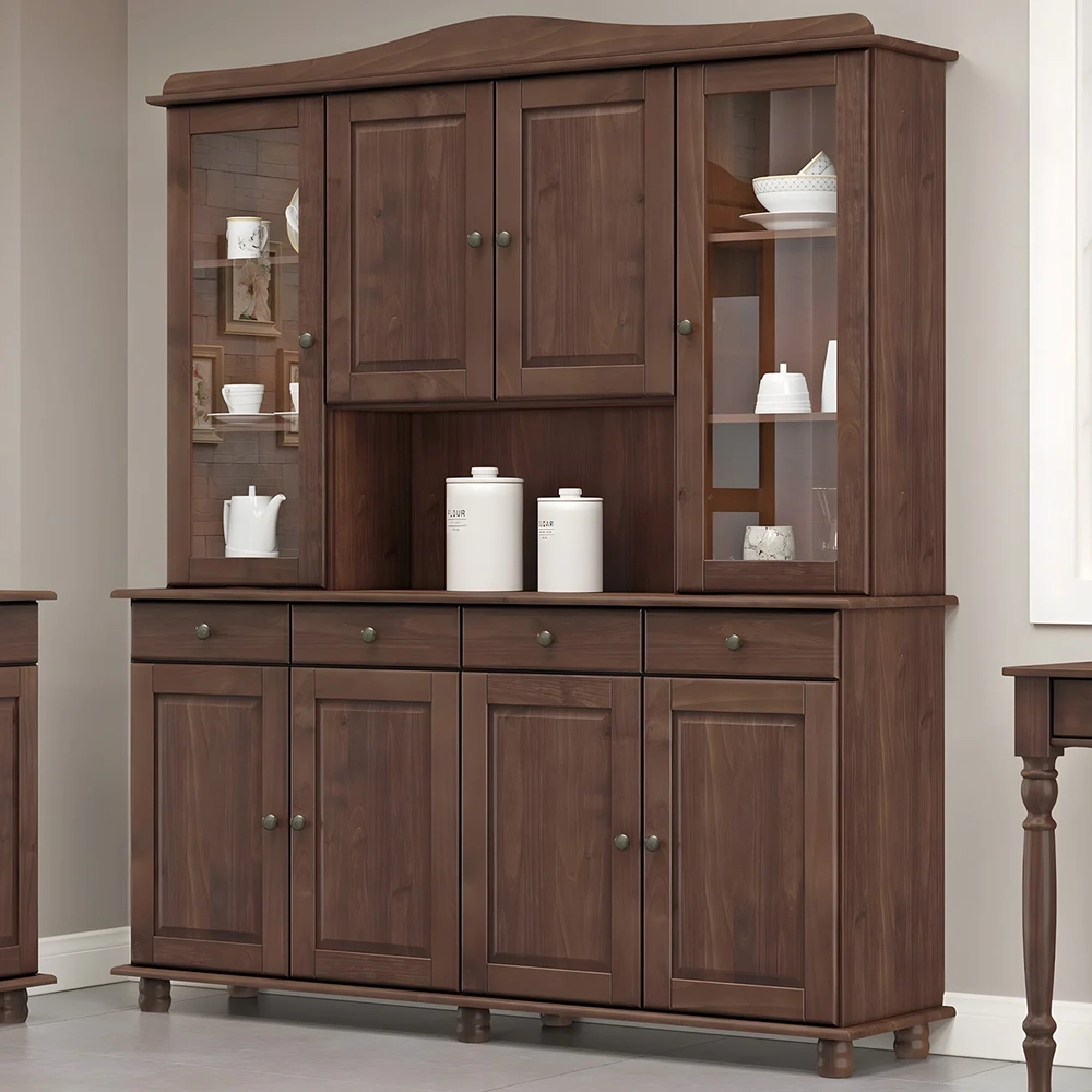 Cristaleira Portas Vidro 169cm Pé Madeira Rubia Café F07 - Mpozenato