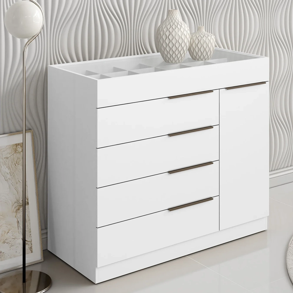 Cômoda Quarto de Solteiro 111cm 5 Gavetas Amel Branco A15  - Mpozenato 