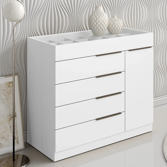 Cômoda Quarto de Solteiro 111cm 5 Gavetas Amel Branco A15  - Mpozenato 