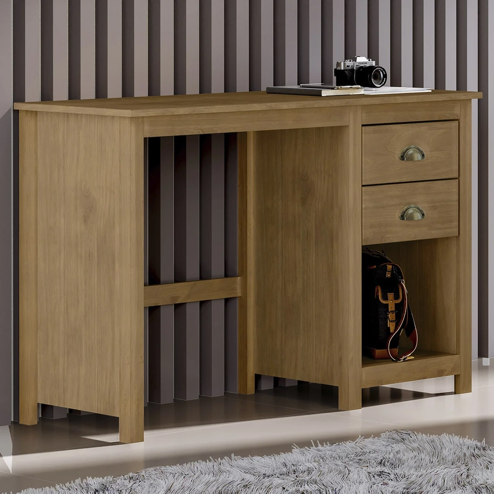 Escrivaninha 110cm 2 Gavetas Home Office Lázio Freijó F07   - Mpozenato