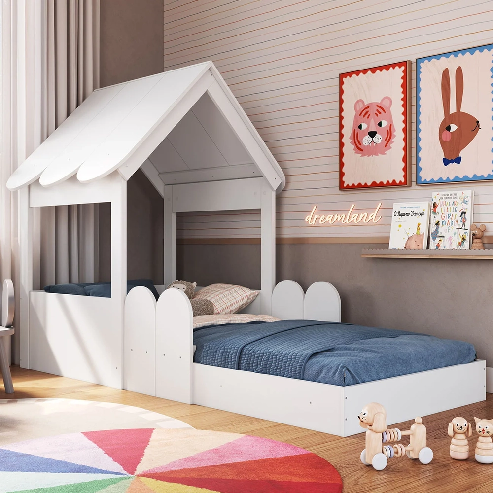 Cama Solteiro Infantil Montessoriana Casinha Nana Branco C06 - Mpozenato