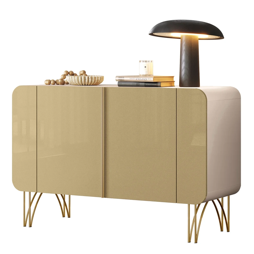 Balcão Aparador Buffet 2 Portas Pé Metal Benvy Off/Champanhe H01 - Mpozenato