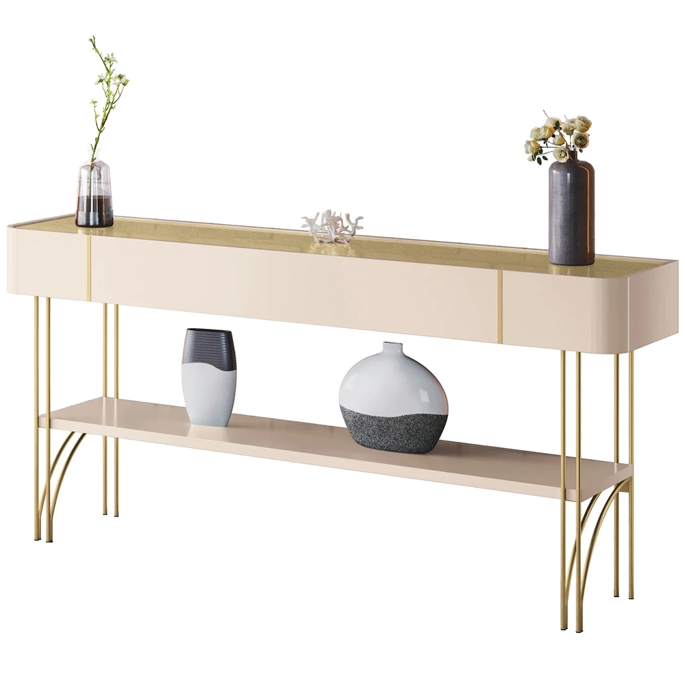 Aparador Para Sala de Estar Pés de Aço Gianni Off/Champanhe H01 - Mpozenato