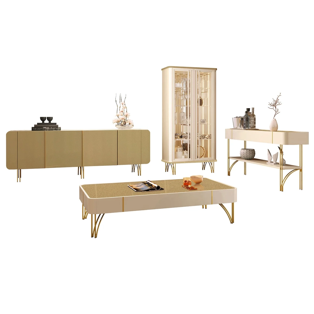 Buffet Aparador Cristaleira e Mesa Centro Agnes Off/Champanhe H01 - Mpozenato