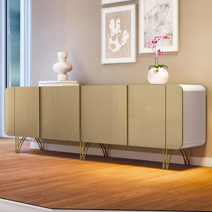 Balcão Aparador Buffet Com 4 Portas Saluti Off/Champanhe - HB Móveis