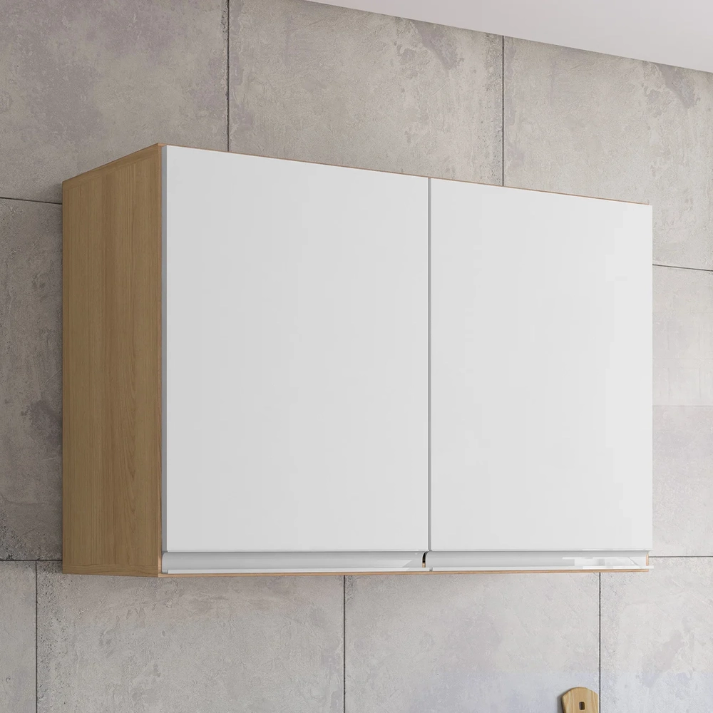 Armário de Cozinha Aéreo 80cm Com 2 Portas Andréia Amêndoa/Branco - AJL Móveis