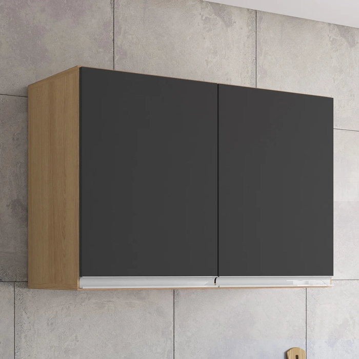 Armário de Cozinha Aéreo 80cm Com 2 Portas Andréia Amêndoa/Preto - AJL Móveis
