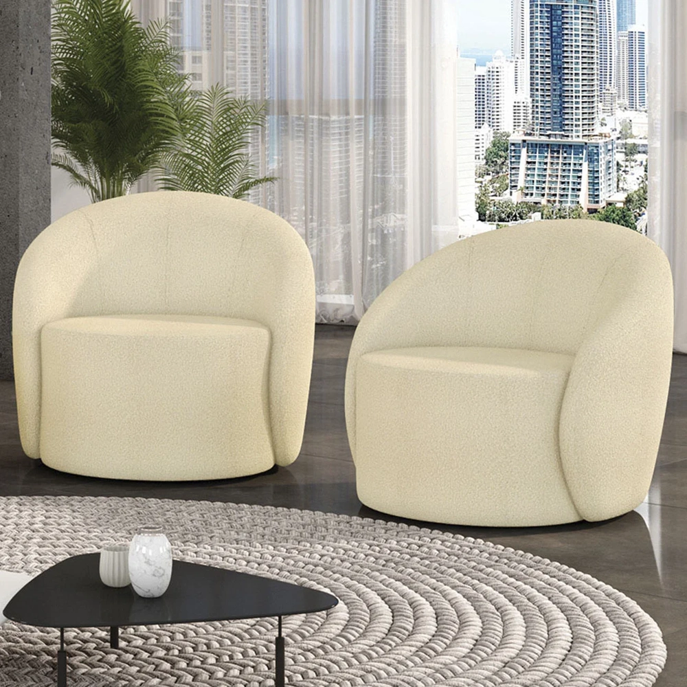 Poltrona Sala Decorativa Redonda Kit 2 Steve Boucle Bege I01  - Mpozenato