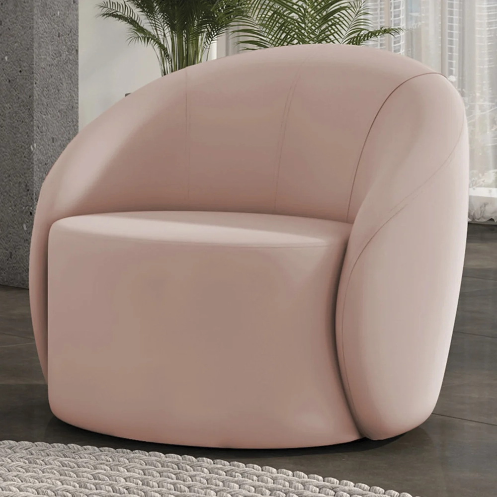 Poltrona Sala Decorativa Redonda 91cm Steve Veludo Rose I01  - Mpozenato