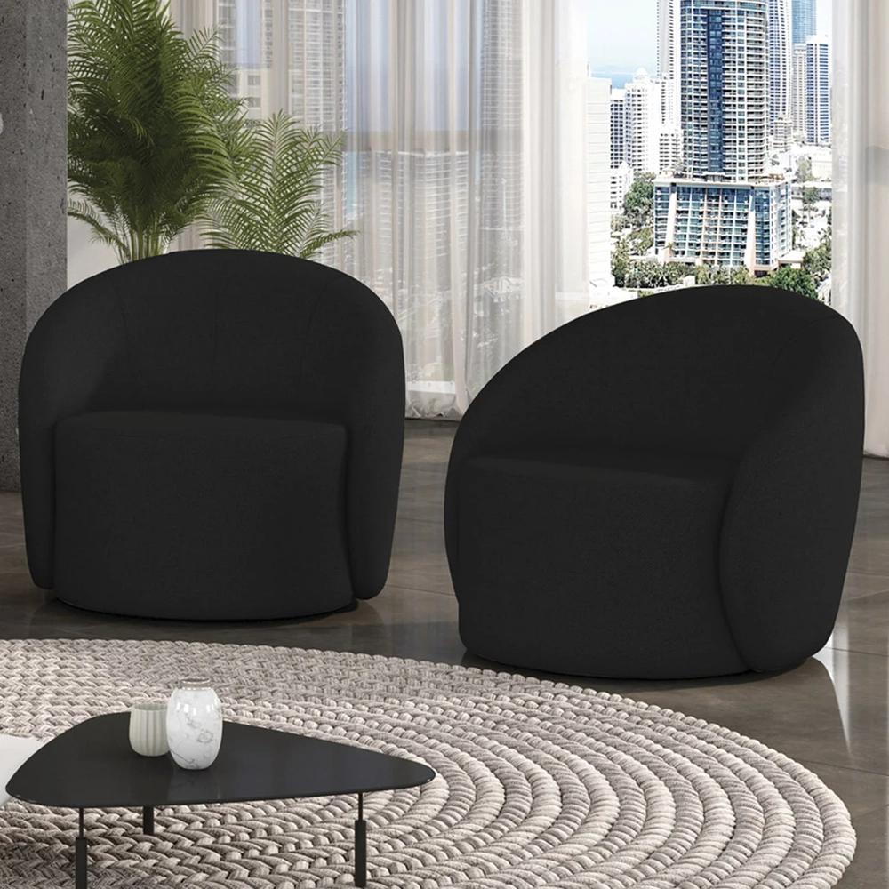 Poltrona Sala Decorativa Redonda Kit 2 Steve Linho Preto I01  - Mpozenato