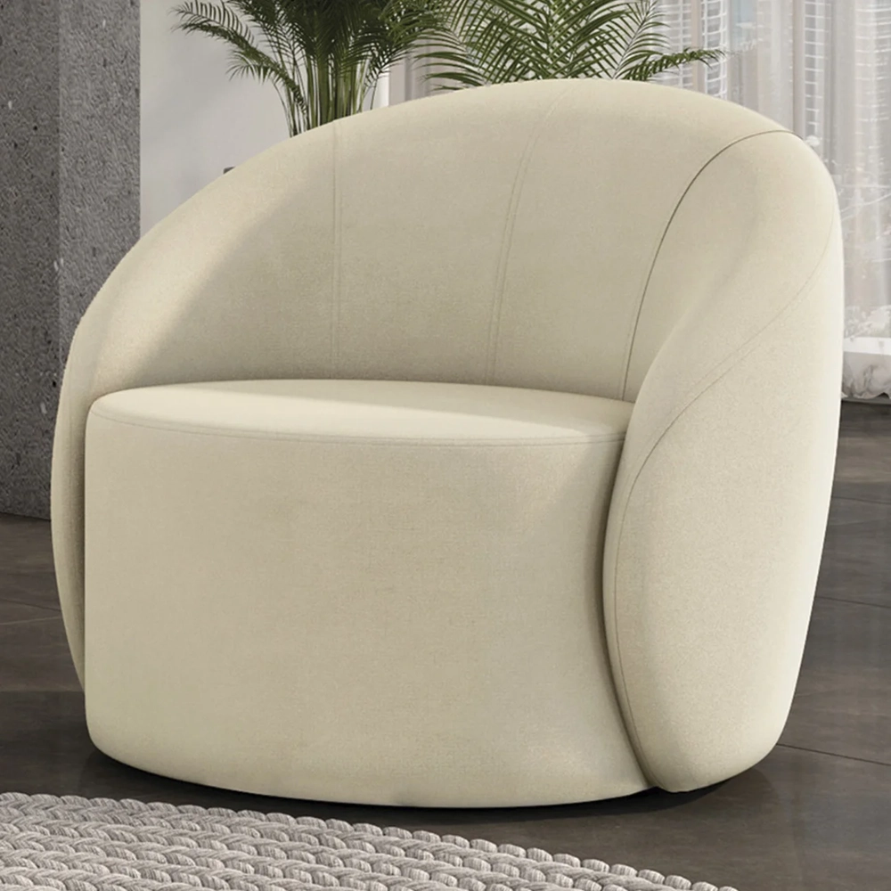 Poltrona Sala Giratória Redonda 91cm Steve Suede Bege I01  - Mpozenato