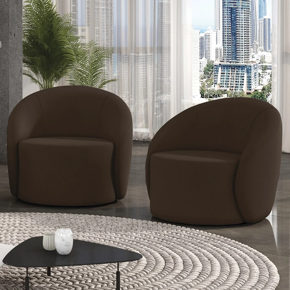 Poltrona Sala Decorativa Redonda Kit 2 Steve Suede Marrom I01  - Mpozenato