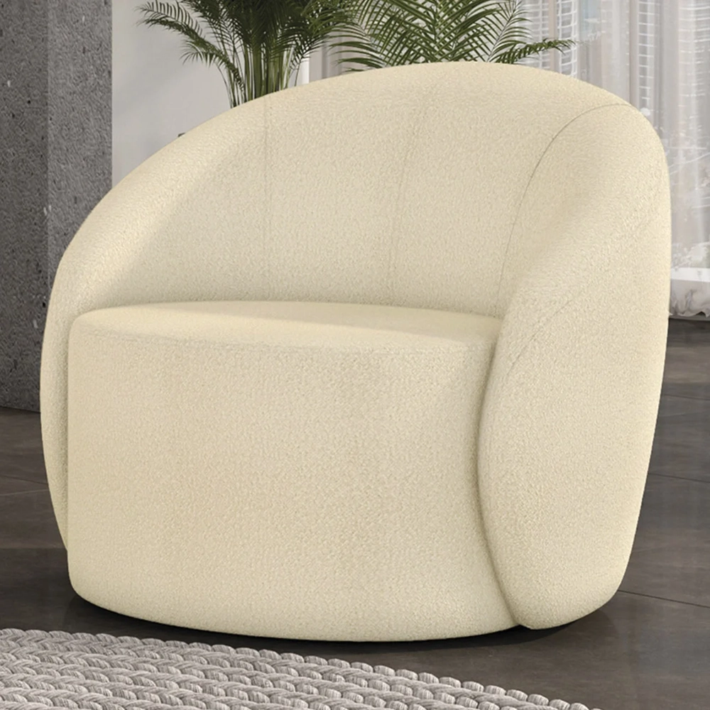 Poltrona Sala Decorativa Redonda 91cm Steve Boucle Bege I01  - Mpozenato