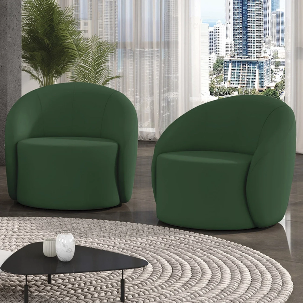 Poltrona Sala Decorativa Redonda Kit 2 Steve Veludo Verde I01  - Mpozenato
