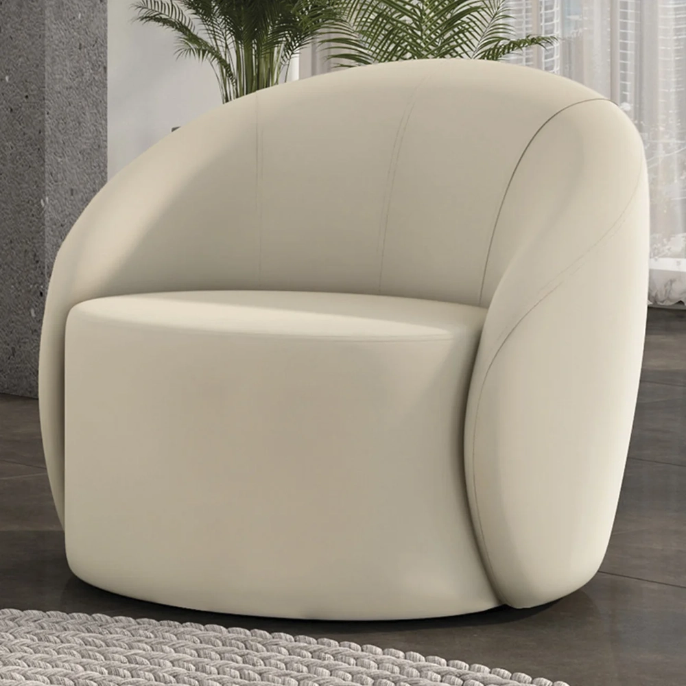 Poltrona Sala Decorativa Redonda 91cm Steve Veludo Bege I01  - Mpozenato