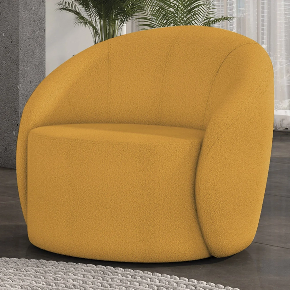 Poltrona Sala Decorativa Redonda 91cm Steve Boucle Mostarda I01  - Mpozenato