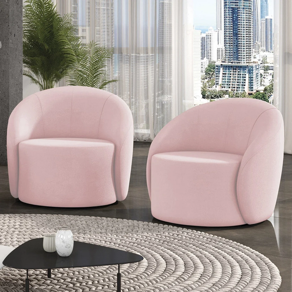 Poltrona Sala Decorativa Redonda Kit 2 Steve Suede Rosa Bebê I01  - Mpozenato