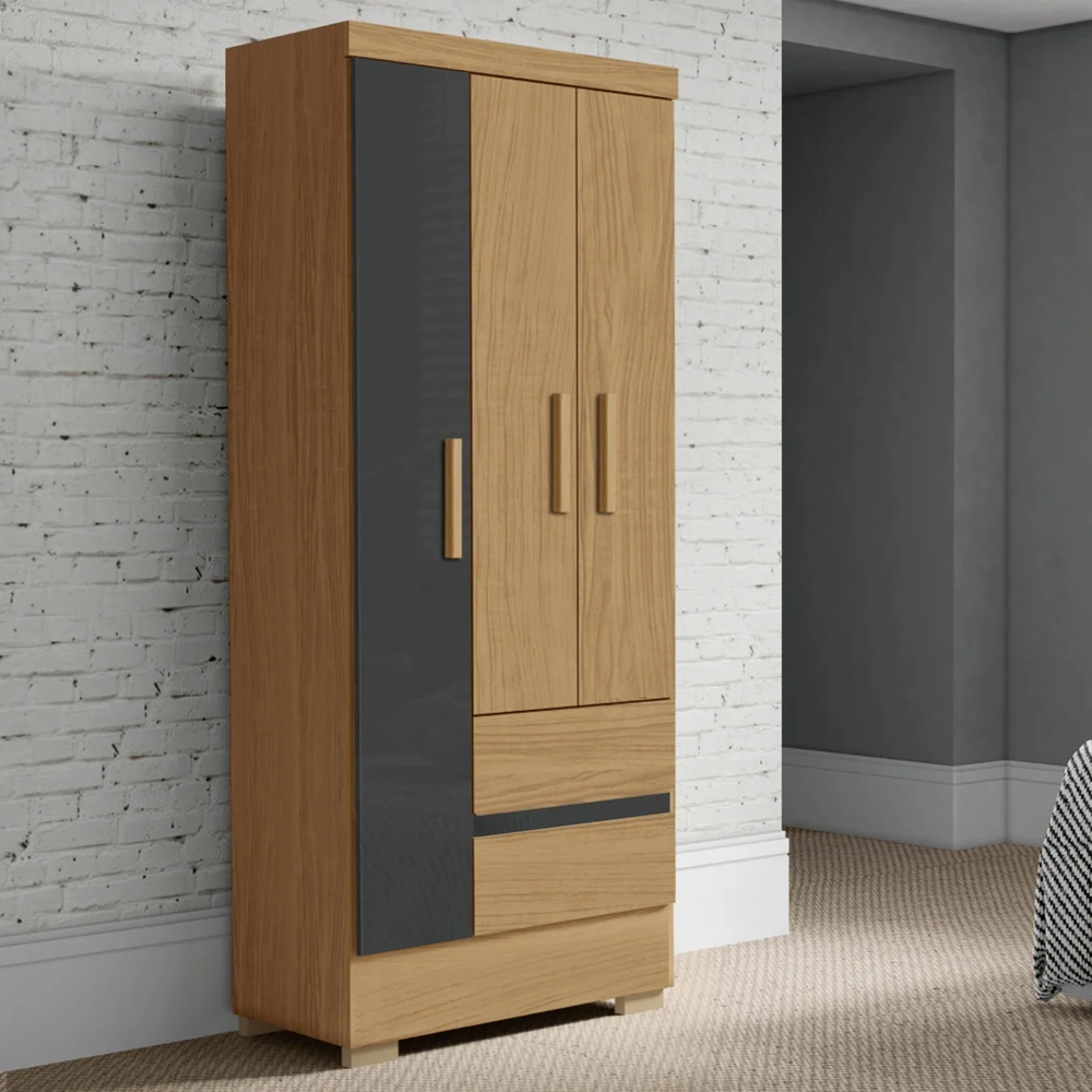 Guarda Roupa Solteiro 76cm 3 Portas Raely Atacama/Grafite A15 - Mpozenato