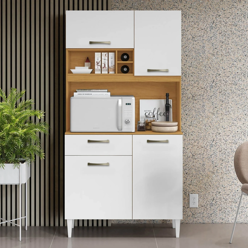 Armário de Cozinha Compacta 91cm Morgan Cinamomo/Branco A15 - Mpozenato