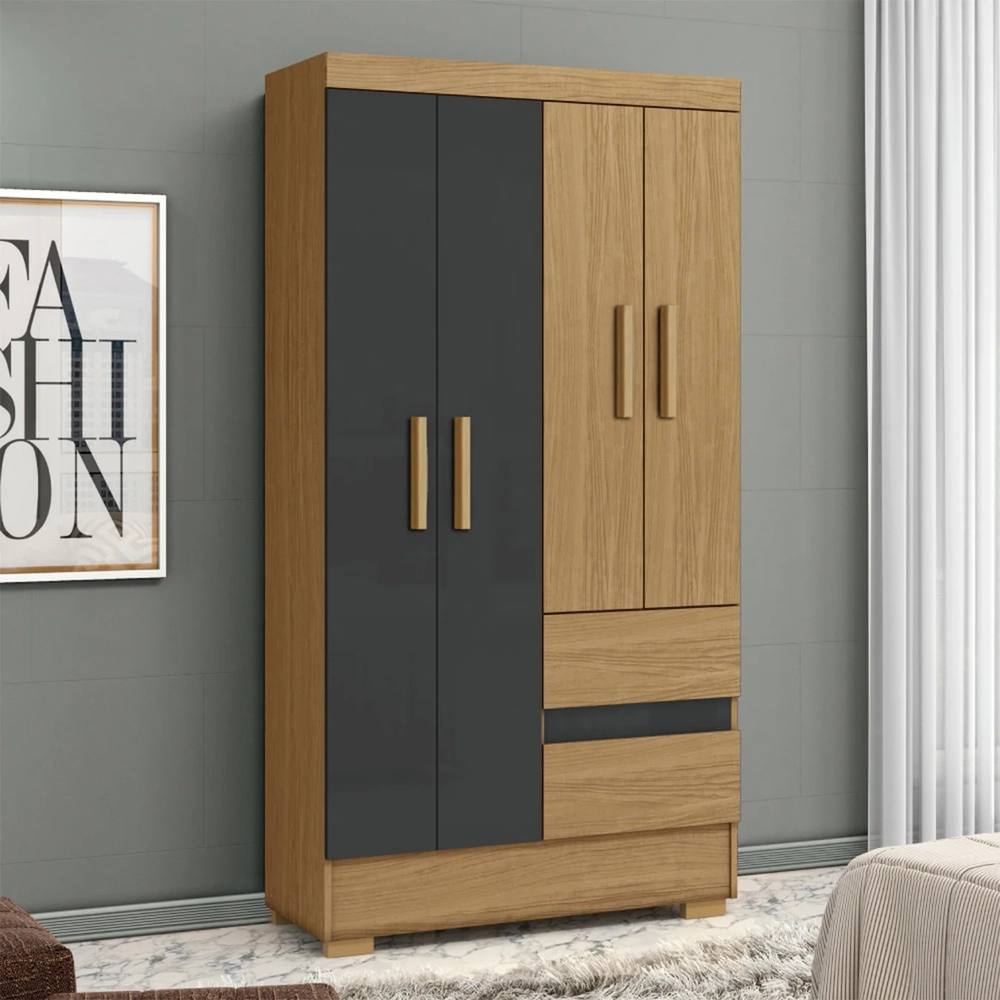 Guarda Roupa Solteiro 100cm 4 Portas Raely Atacama/Grafite A15 - Mpozenato 