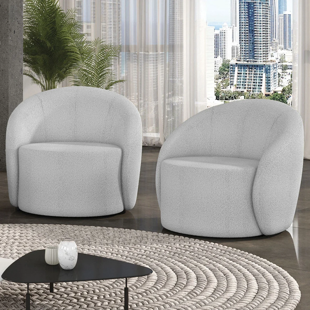 Poltrona Sala Decorativa Redonda Kit 2 Steve Boucle Cinza I01  - Mpozenato