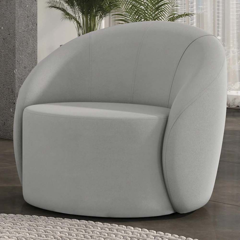 Poltrona Sala Decorativa Redonda 91cm Steve Suede Cinza I01  - Mpozenato