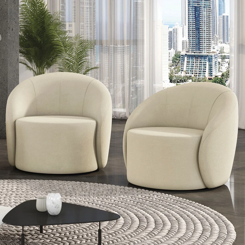 Poltrona Sala Decorativa Redonda Kit 2 Steve Suede Bege I01  - Mpozenato