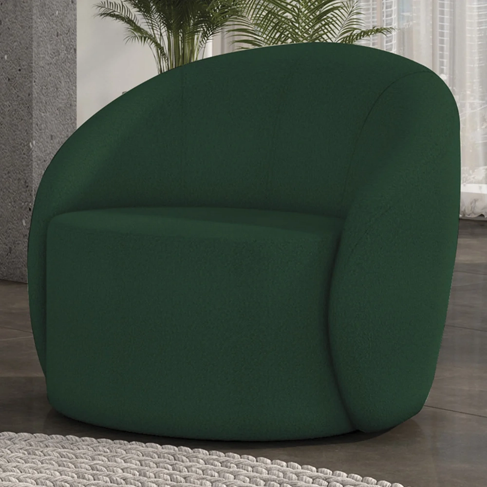 Poltrona Sala Decorativa Redonda 91cm Steve Boucle Verde I01  - Mpozenato