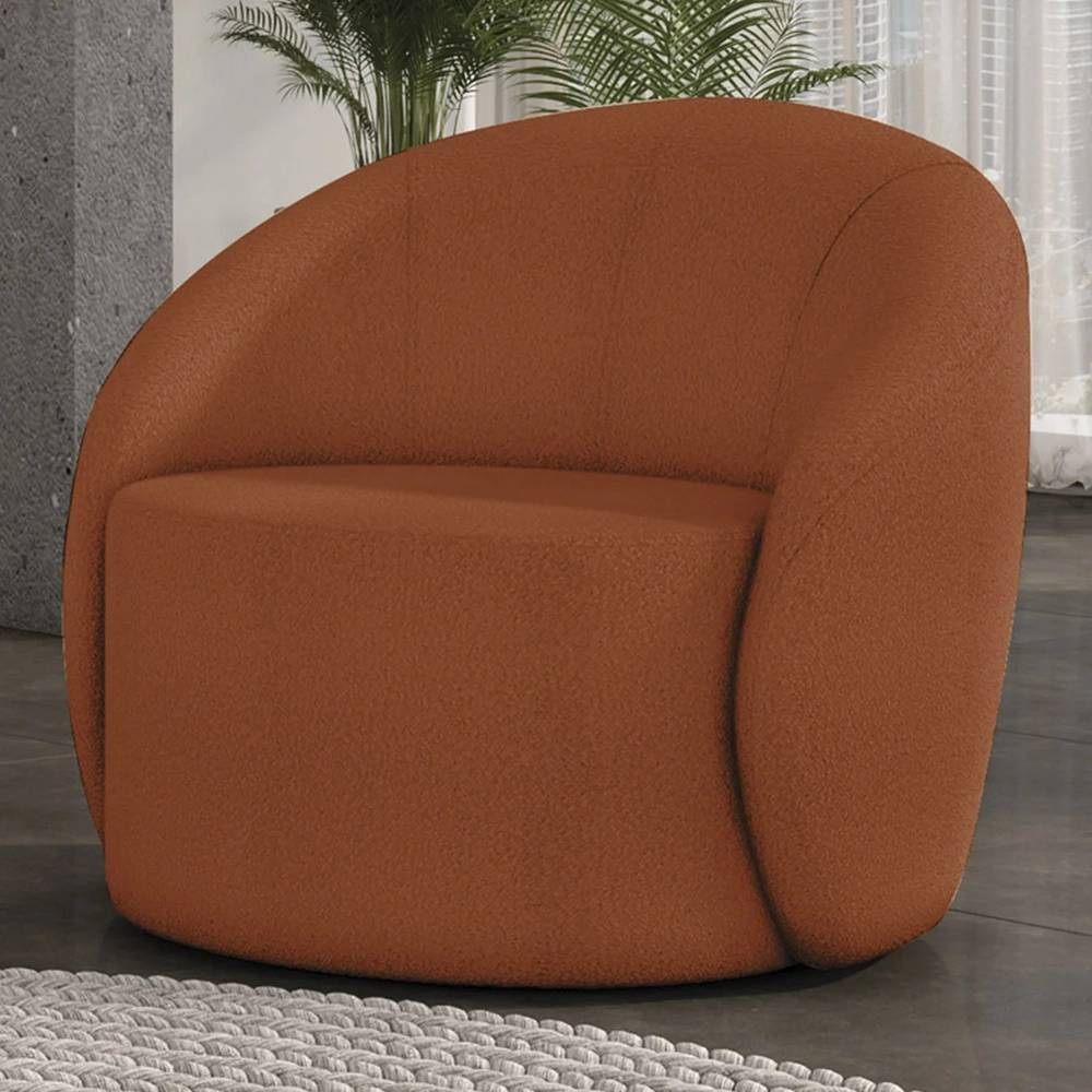 Poltrona Sala Decorativa Redonda 91cm Steve Boucle Terracota I01  - Mpozenato