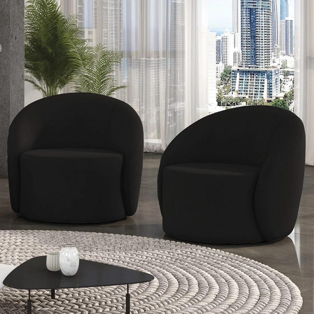 Poltrona Sala Decorativa Redonda Kit 2 Steve Suede Preto I01  - Mpozenato