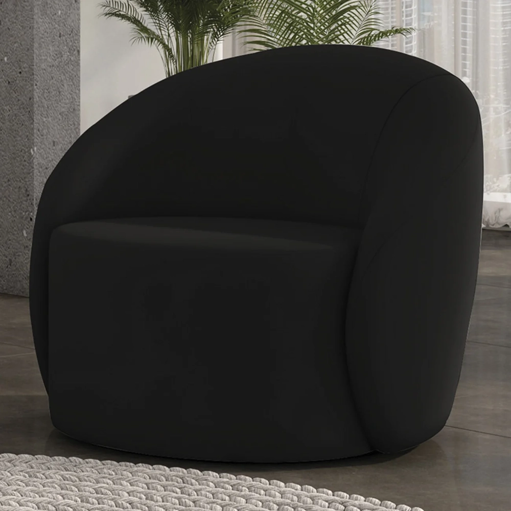 Poltrona Sala Decorativa Redonda 91cm Steve Veludo Preto I01  - Mpozenato