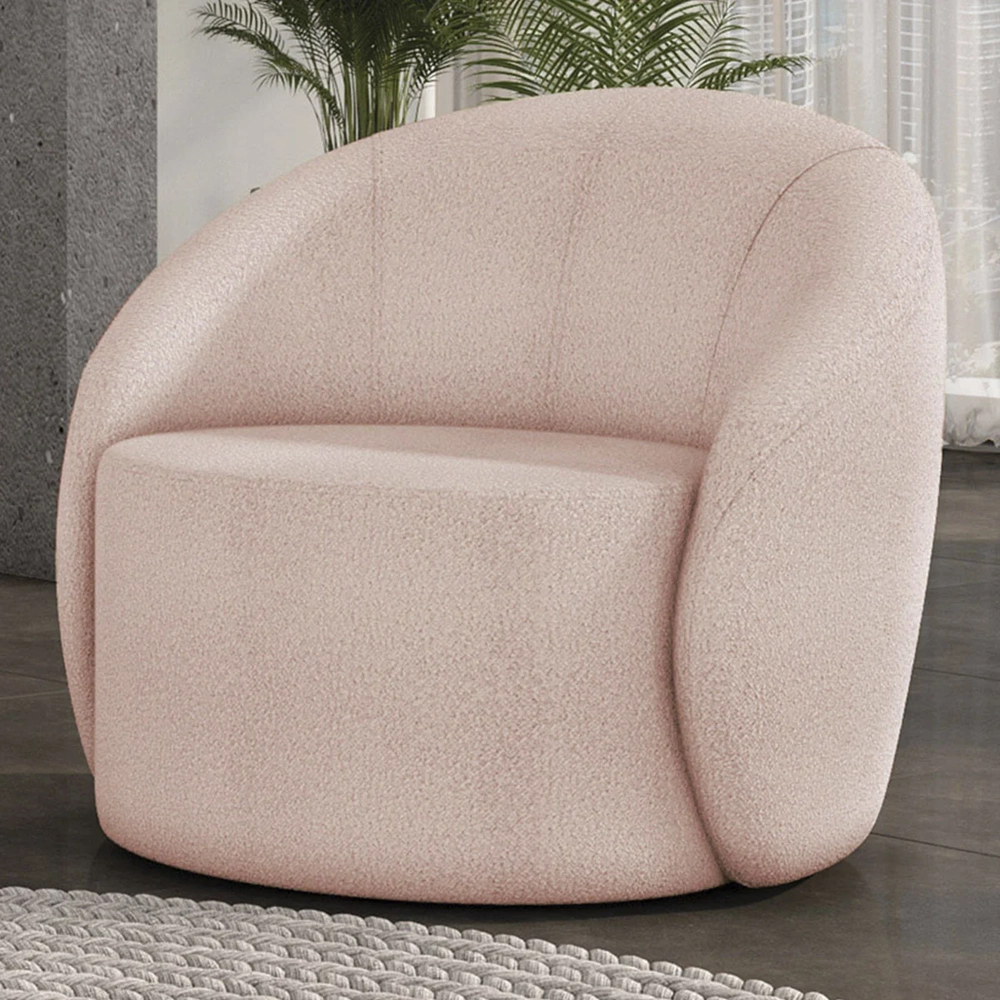 Poltrona Sala Decorativa Redonda 91cm Steve Boucle Rose I01  - Mpozenato