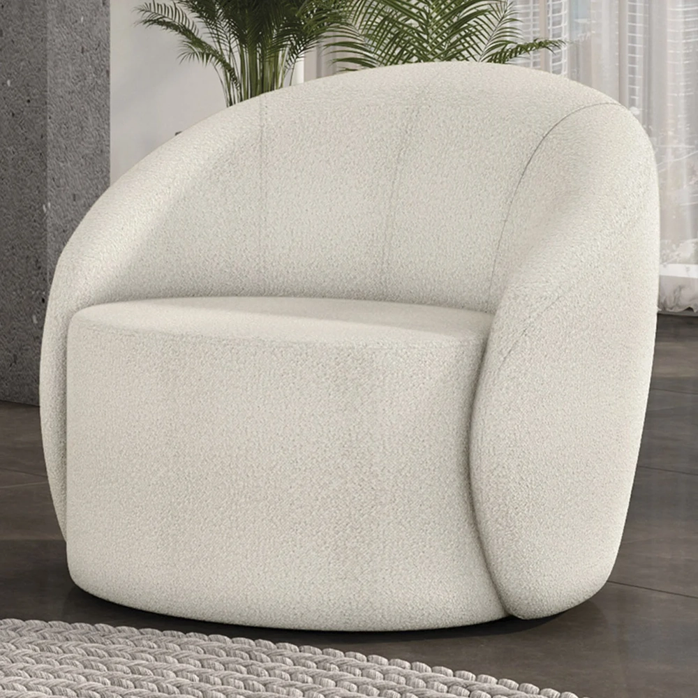 Poltrona Sala Decorativa Redonda 91cm Steve Boucle Off White I01  - Mpozenato