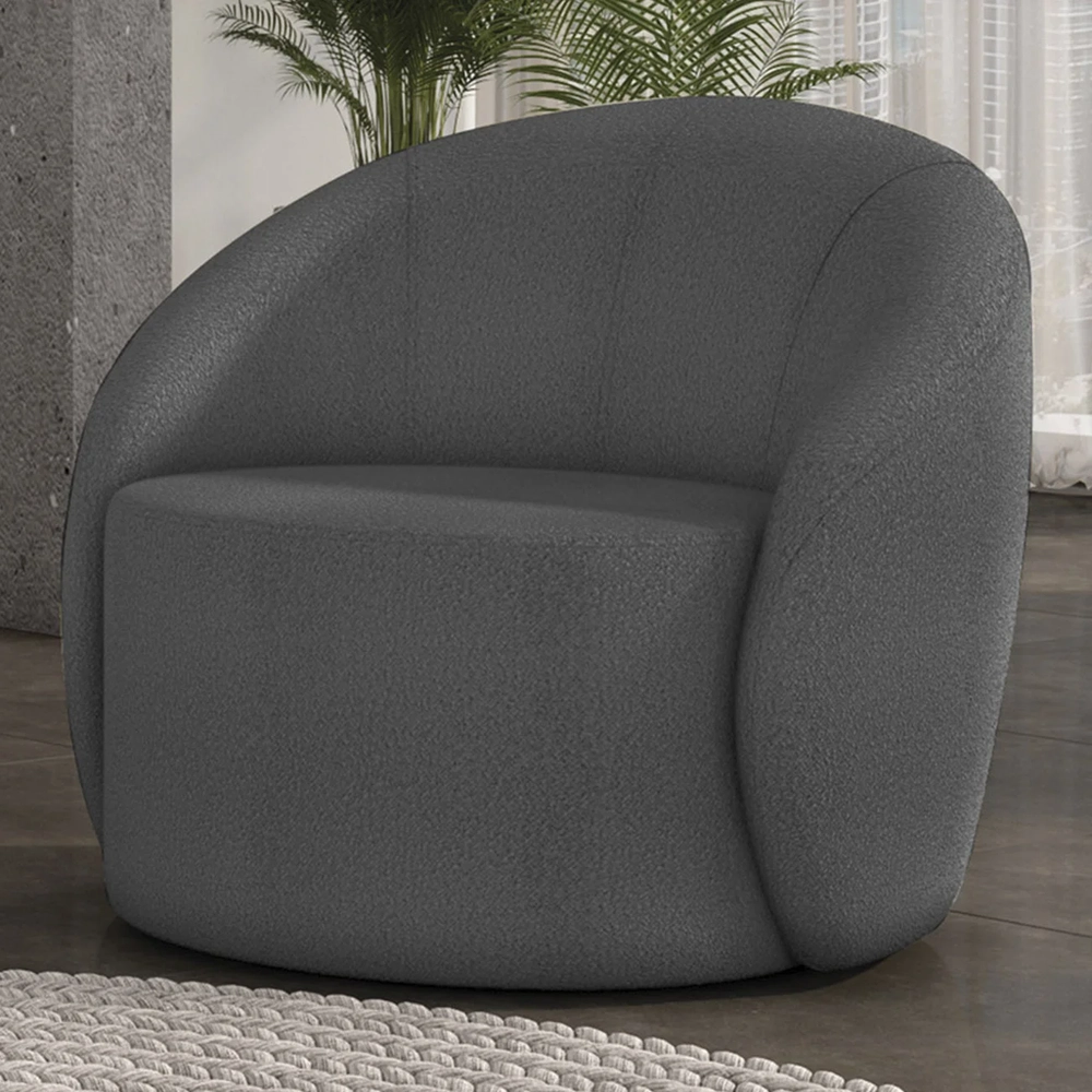 Poltrona Sala Giratória Redonda 91cm Steve Boucle Grafite I01  - Mpozenato