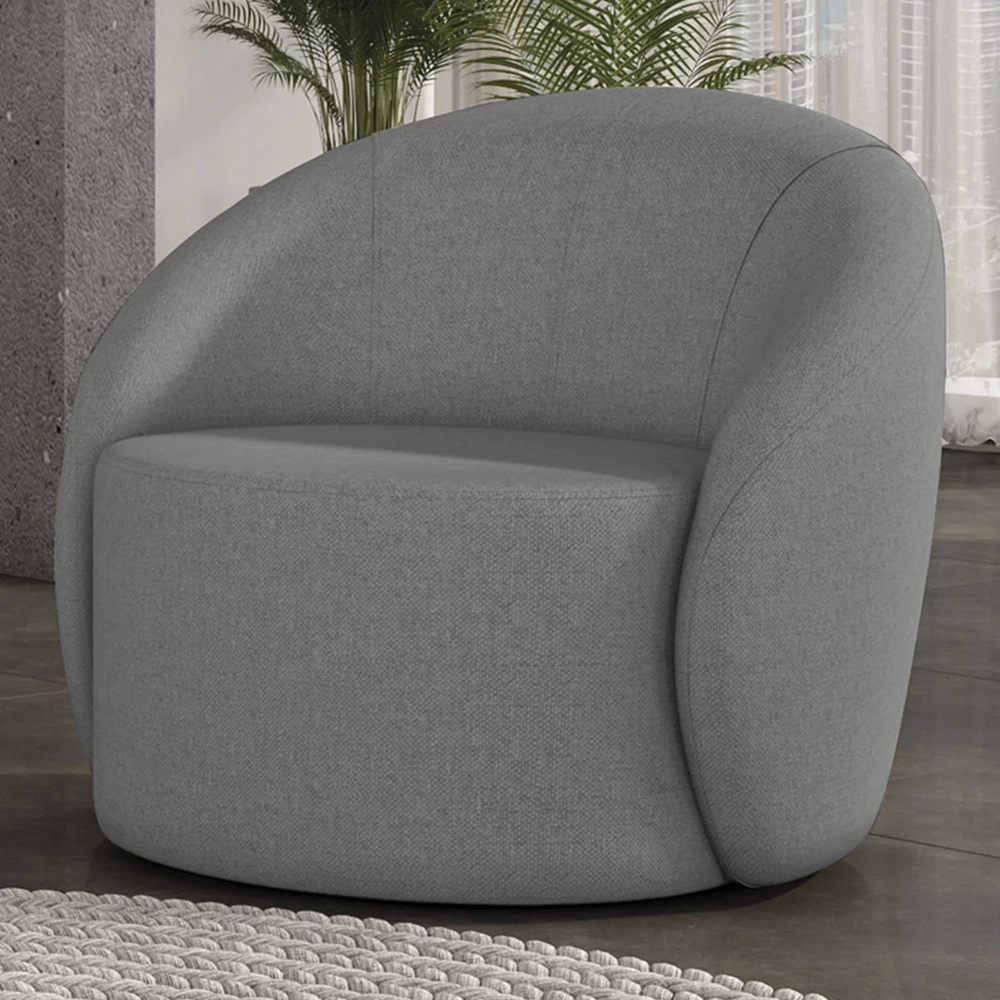 Poltrona Sala Decorativa Redonda 91cm Steve Linho Grafite I01  - Mpozenato