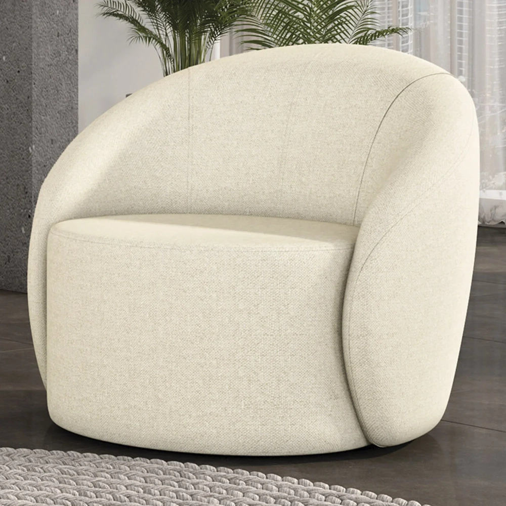Poltrona Sala Giratória Redonda 91cm Steve Linho Bege I01  - Mpozenato
