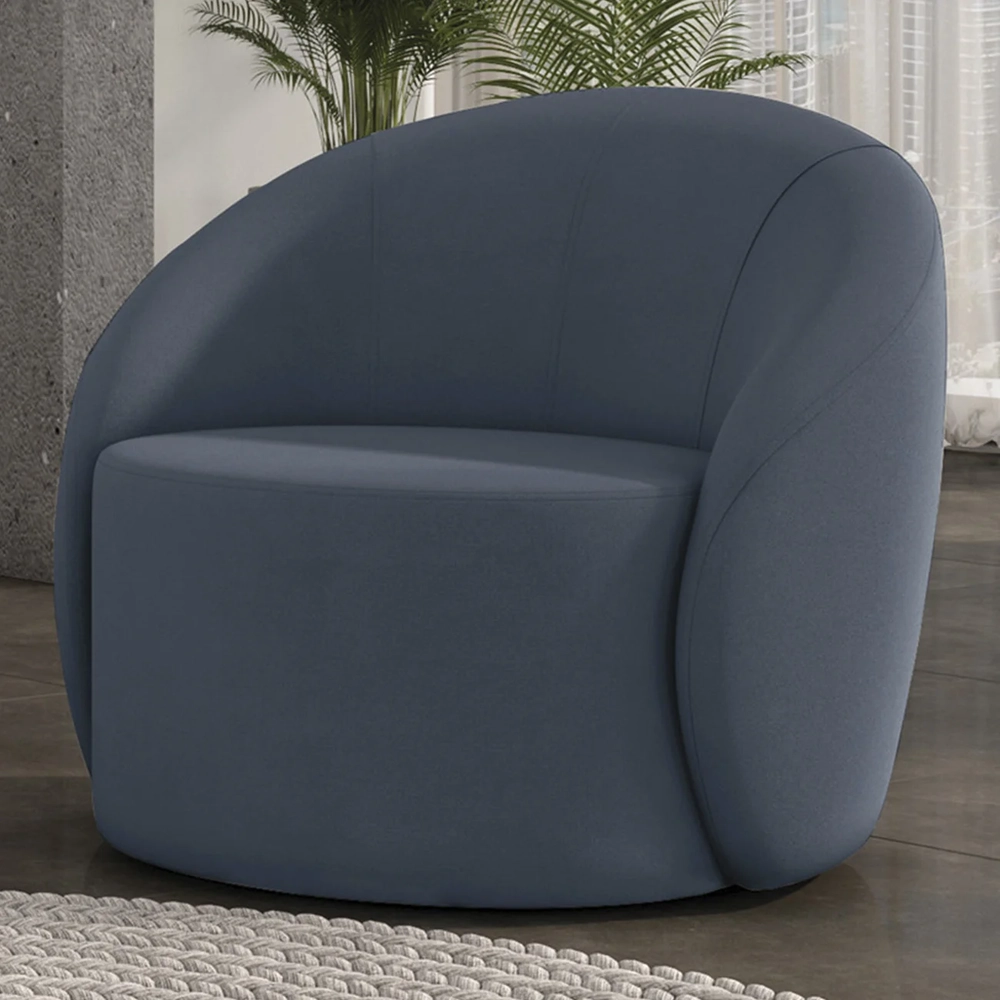 Poltrona Sala Giratória Redonda 91cm Steve Suede Azul Marinho I01  - Mpozenato