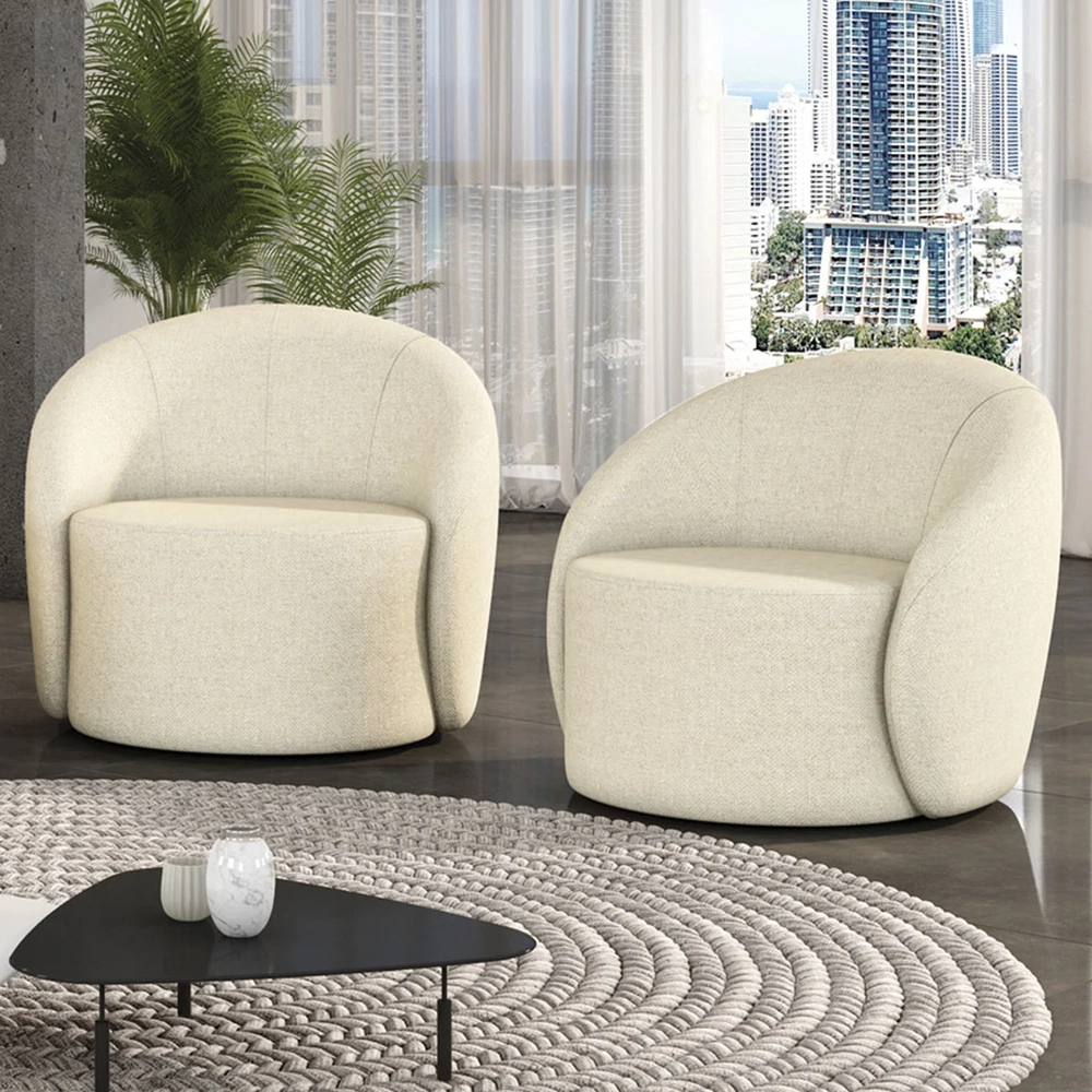 Poltrona Sala Decorativa Redonda Kit 2 Steve Linho Bege I01  - Mpozenato