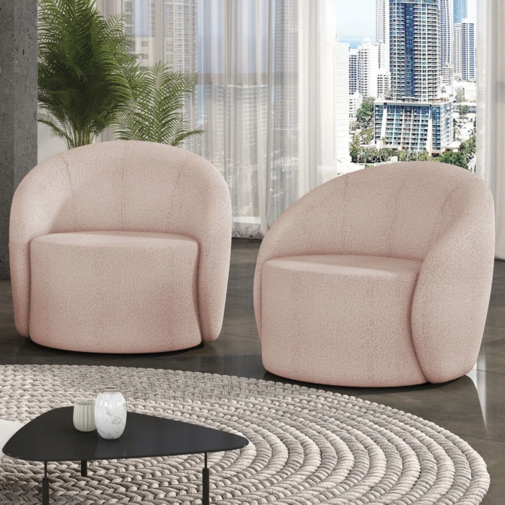 Poltrona Sala Decorativa Redonda Kit 2 Steve Boucle Rose I01  - Mpozenato