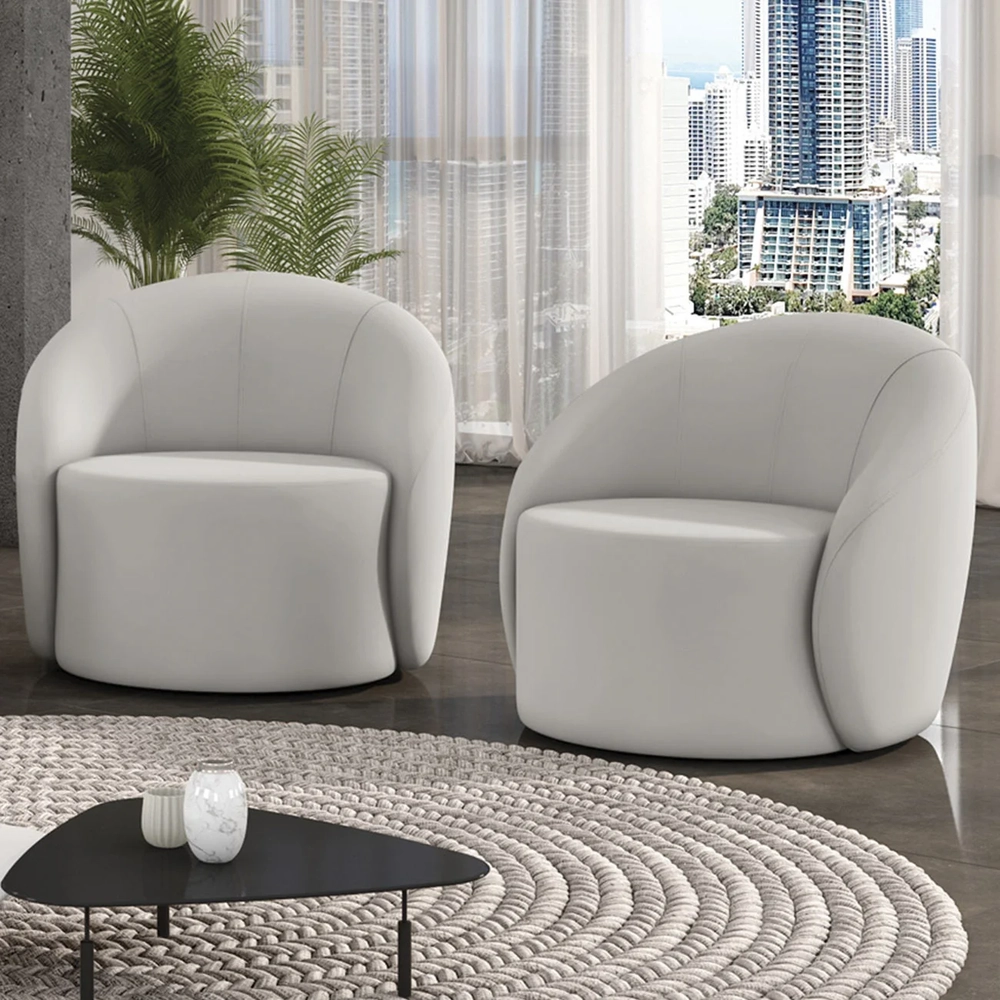 Poltrona Sala Decorativa Redonda Kit 2 Steve Veludo Cinza I01  - Mpozenato