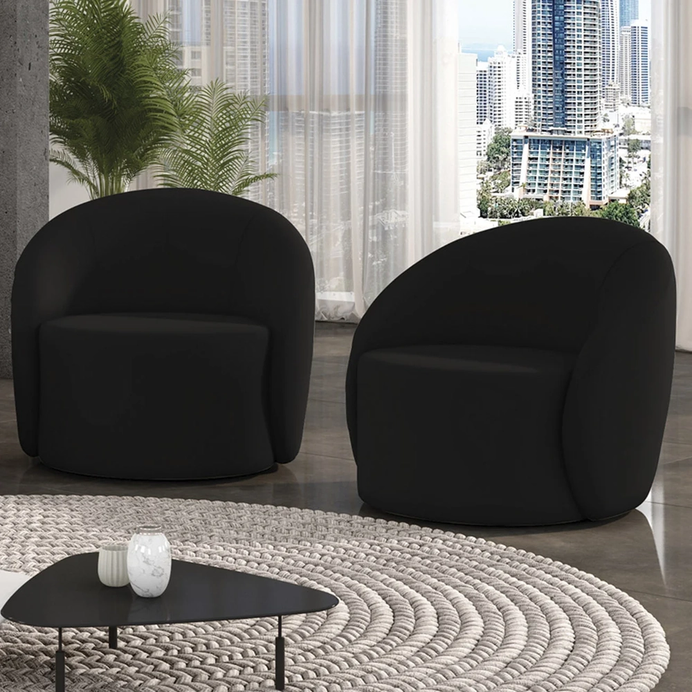 Poltrona Sala Decorativa Redonda Kit 2 Steve Veludo Preto I01  - Mpozenato