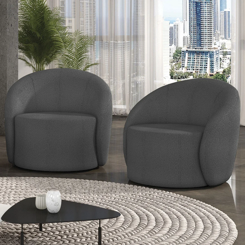 Poltrona Sala Decorativa Redonda Kit 2 Steve Boucle Grafite I01  - Mpozenato