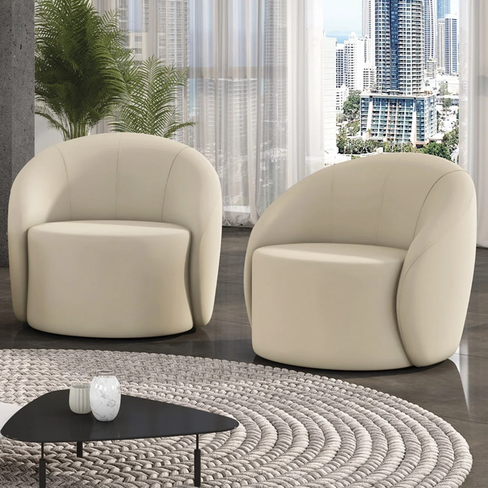Poltrona Sala Decorativa Redonda Kit 2 Steve Veludo Bege I01  - Mpozenato