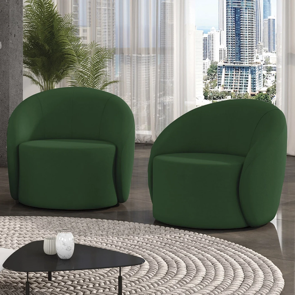 Poltrona Sala Decorativa Redonda Kit 2 Steve Suede Verde I01  - Mpozenato