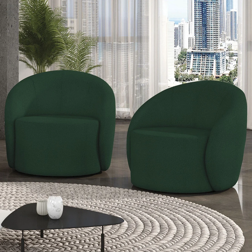 Poltrona Sala Decorativa Redonda Kit 2 Steve Boucle Verde I01  - Mpozenato