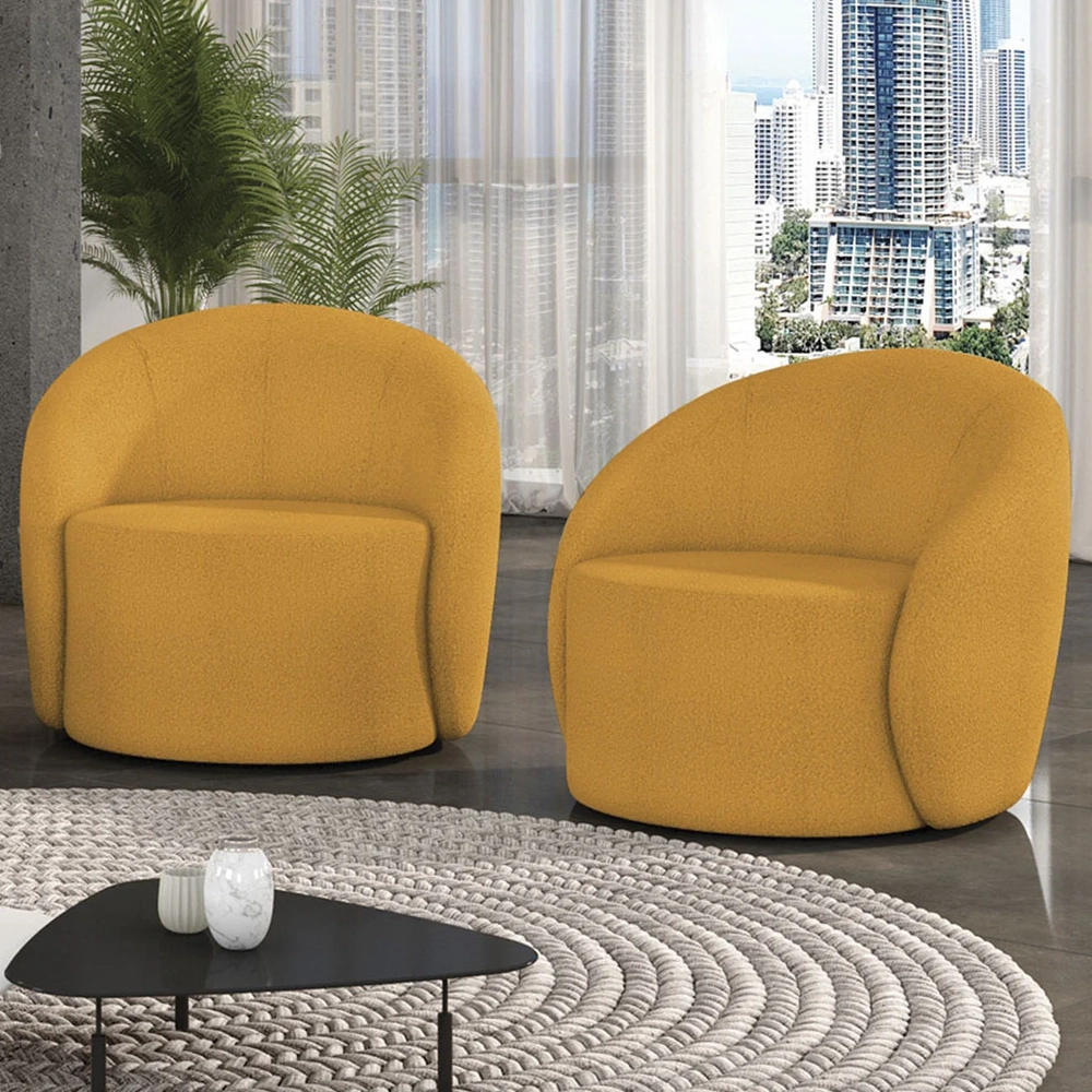 Poltrona Sala Decorativa Redonda Kit 2 Steve Boucle Mostarda I01  - Mpozenato